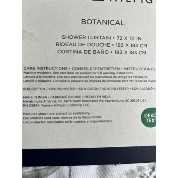 Tommy Hilfiger Botanical Cotton Blend Shower Curtain Green Flowers Leaves White - Picture 5 of 6